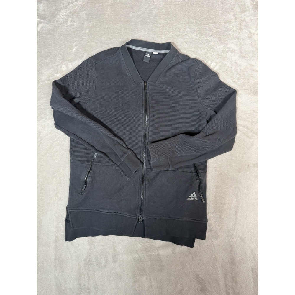 Adidas Mens Full Zip Bomber Jacket Black Textured Knit CV4781 Athletic Size M